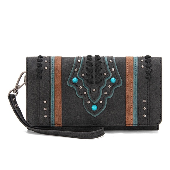 Montana West Buckle Collection Concealed Carry Tote Wallet Set Black - Picture 5 of 7